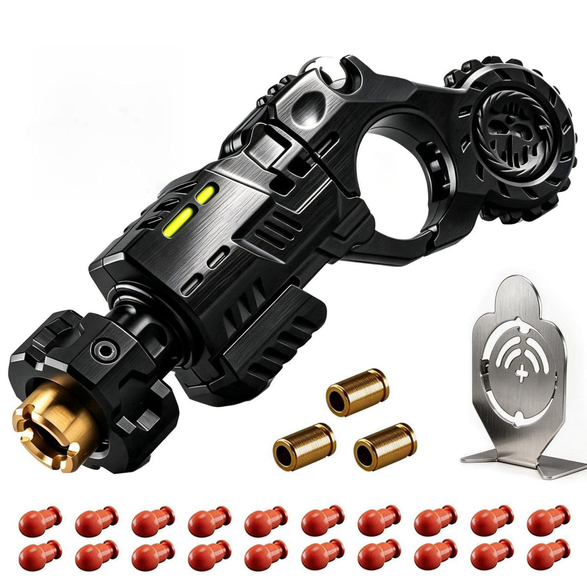 Bastseller Metal Fidget Toy for Adults – 5-in-1 Gun Shaped EDC Fingertip Toy with Slider, Clicker, Spinner & Bullet Laun