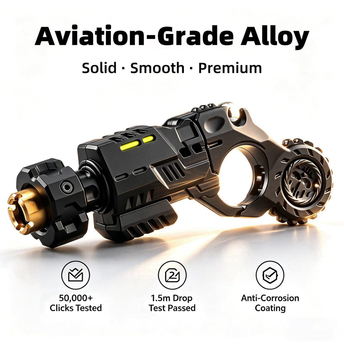 Bastseller Metal Fidget Toy for Adults – 5-in-1 Gun Shaped EDC Fingertip Toy with Slider, Clicker, Spinner & Bullet Laun