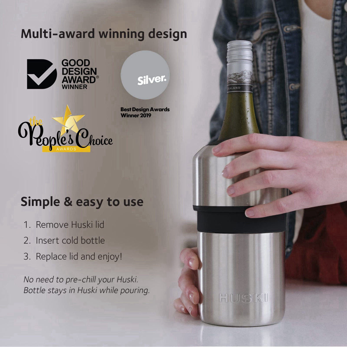 Huski Wine Chiller | Award Winning Iceless Design | Keeps Wine Cold up to 6 Hours | Wine Accessory | Next Generation Ice