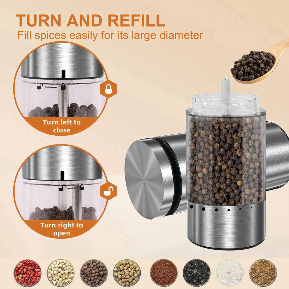 EIHO Electric Salt and Pepper Grinder Set Rechargeable, Automatic Salt and Pepper Shakers Mills External Adjustable Coar