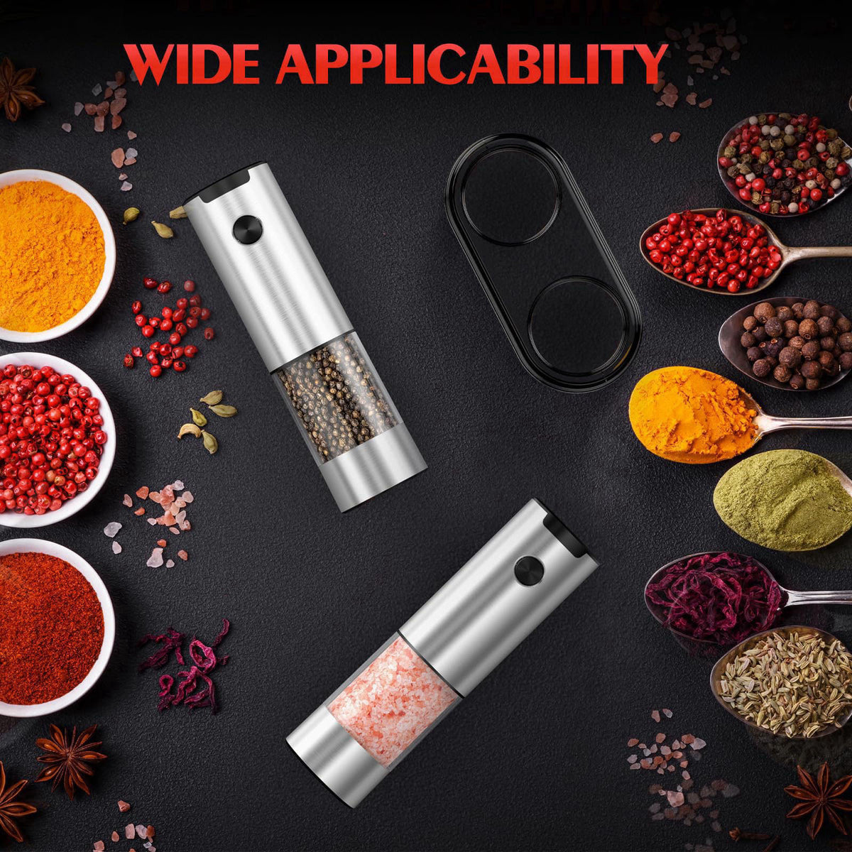 ioion Electric Salt and Pepper Grinder- Automatic Battery Pepper Mill Shakers Kitchen Essentials for New Home Adjustable
