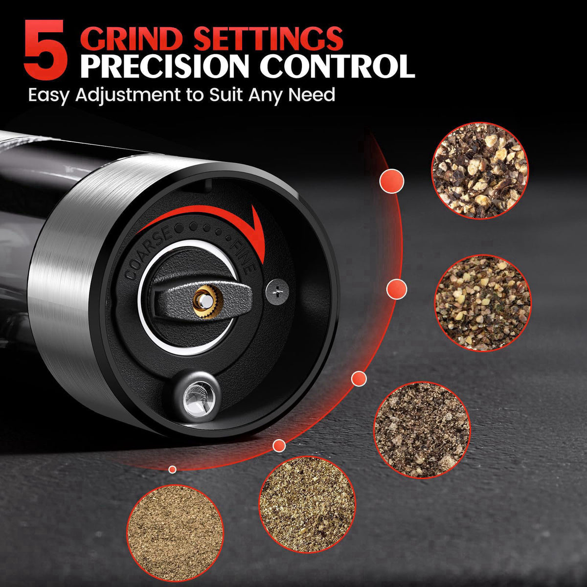 ioion Electric Salt and Pepper Grinder- Automatic Battery Pepper Mill Shakers Kitchen Essentials for New Home Adjustable