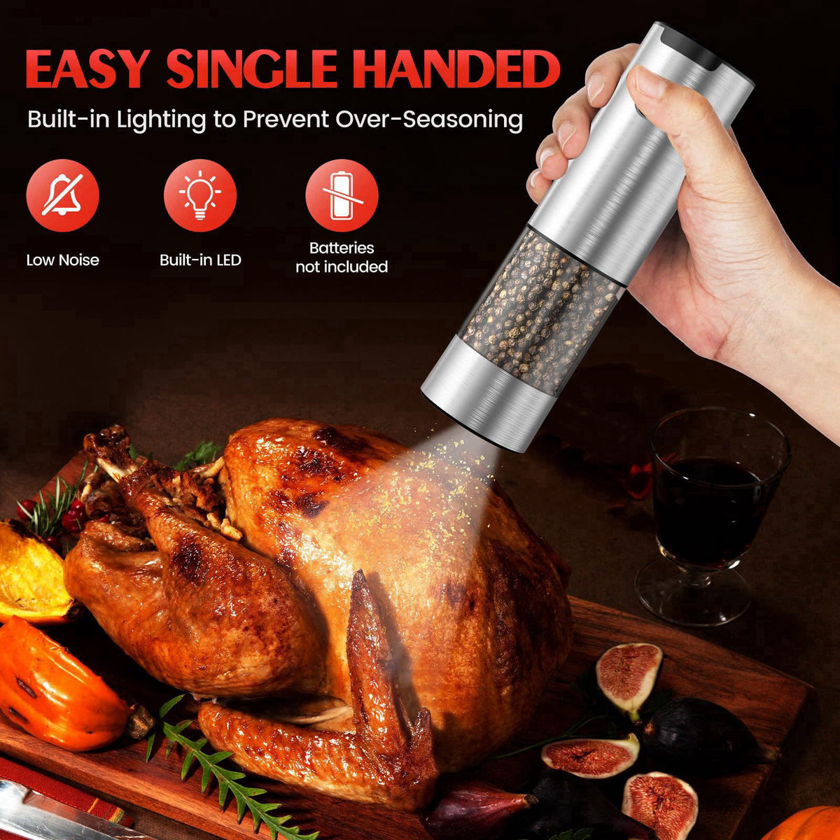 ioion Electric Salt and Pepper Grinder- Automatic Battery Pepper Mill Shakers Kitchen Essentials for New Home Adjustable