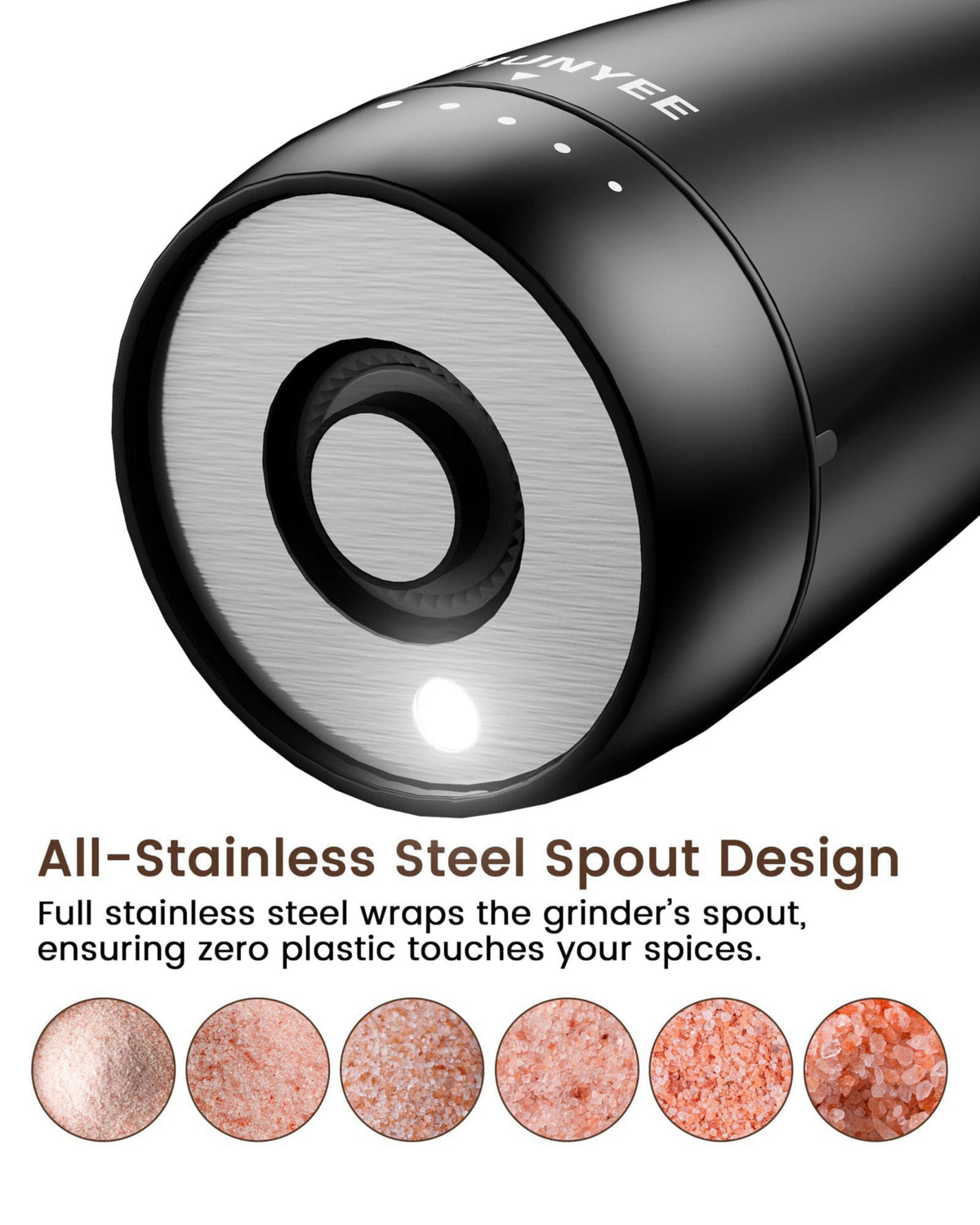 Chunyee Electric Salt and Pepper Grinder Set - Automatic Stainless Steel Rechargeable Salt and Pepper Grinder Set with S