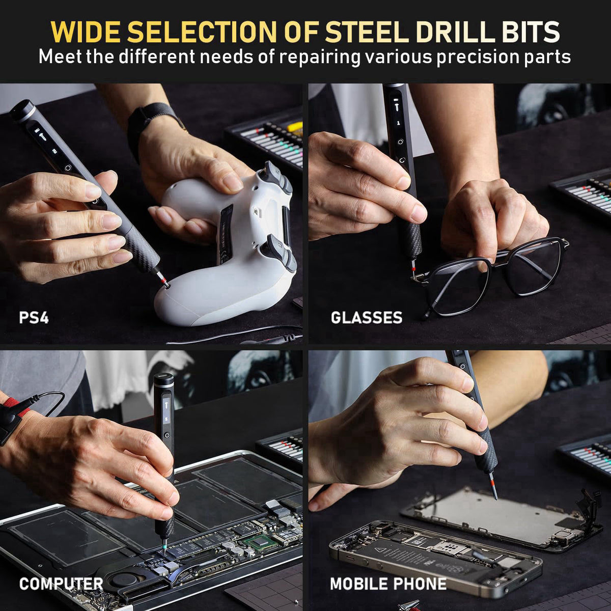 ZOE Precision Electric Screwdriver Set with LED Light, 5 Torque (0.15-0.6N·m), 500mAh USB-C,42 S2 Steel Bits，12 Type Fix