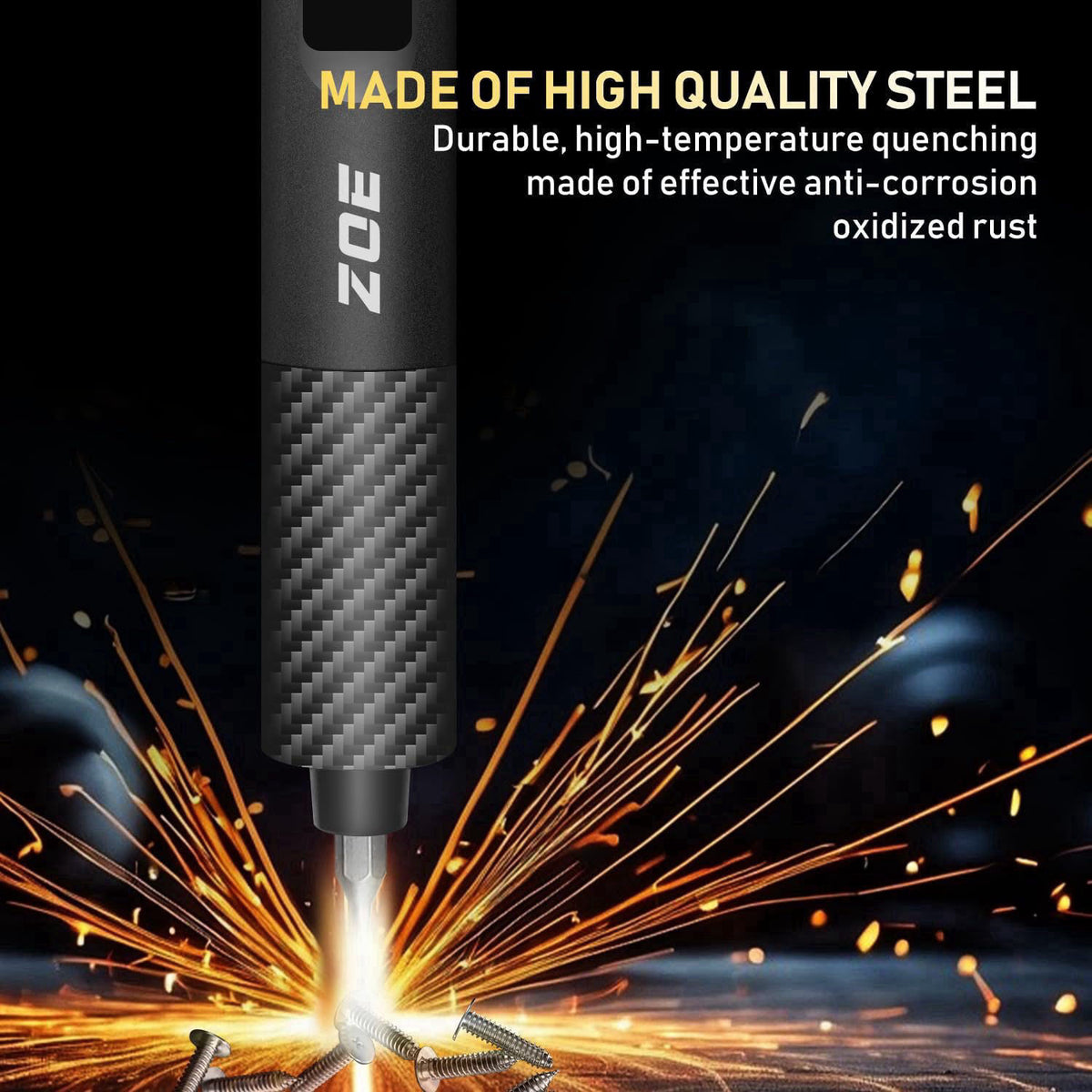 ZOE Precision Electric Screwdriver Set with LED Light, 5 Torque (0.15-0.6N·m), 500mAh USB-C,42 S2 Steel Bits，12 Type Fix