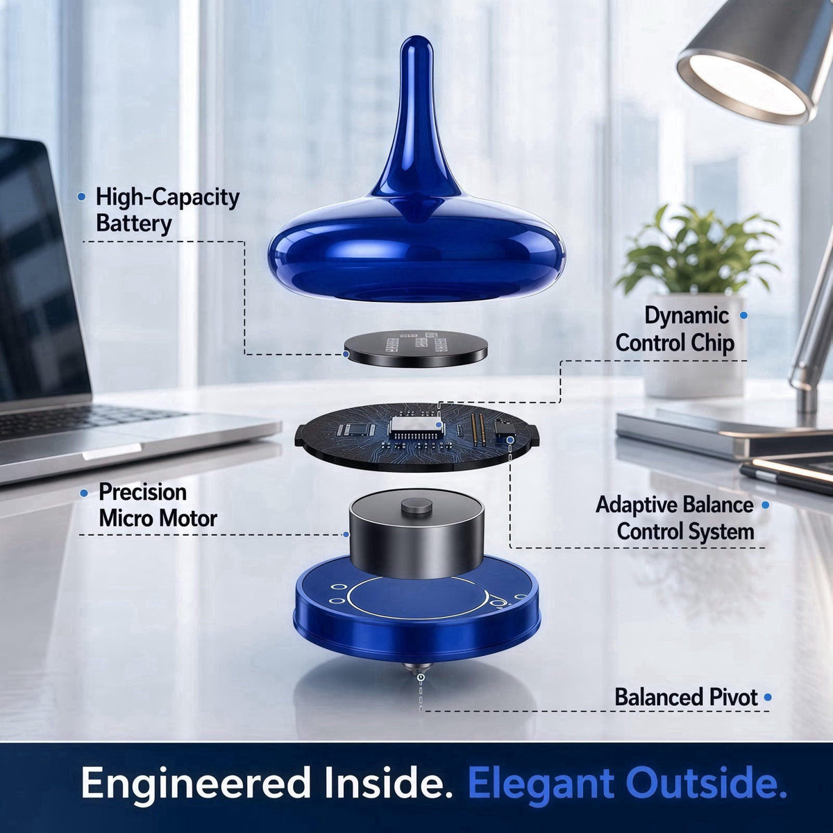 Hautech Electric Spinning Top with Glass Base, 4+ Hour Endless Spin, LED Light Show for Focus, Calm & Creativity, Unique