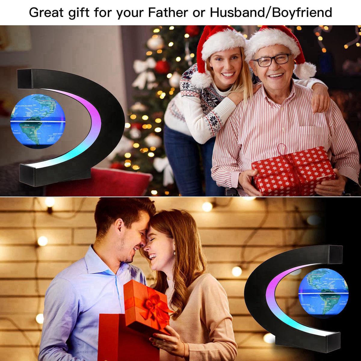 Gresus Upgraded Magnetic Levitation Floating Globe with C Shape Base, Floating World Map Globe with LED Lights, Great Fa