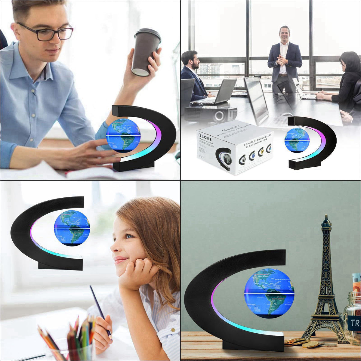 Gresus Upgraded Magnetic Levitation Floating Globe with C Shape Base, Floating World Map Globe with LED Lights, Great Fa