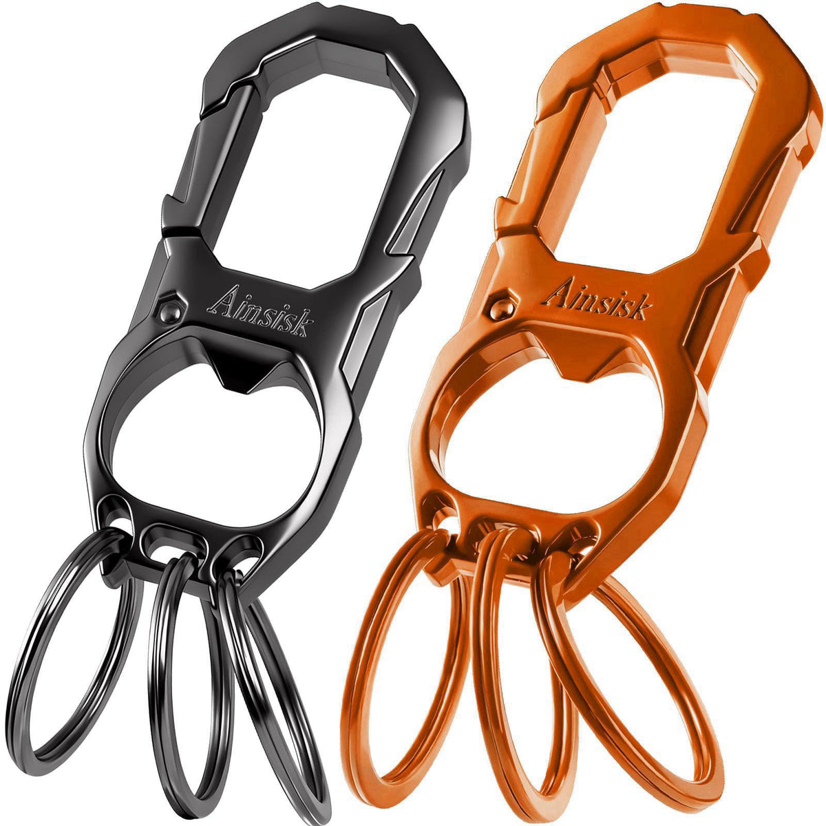 Ainsisk Carabiner Car Key Chains Bottle opener Tactical keychains.Metal Clip Keychain 3 Key Rings Suitable for men and w