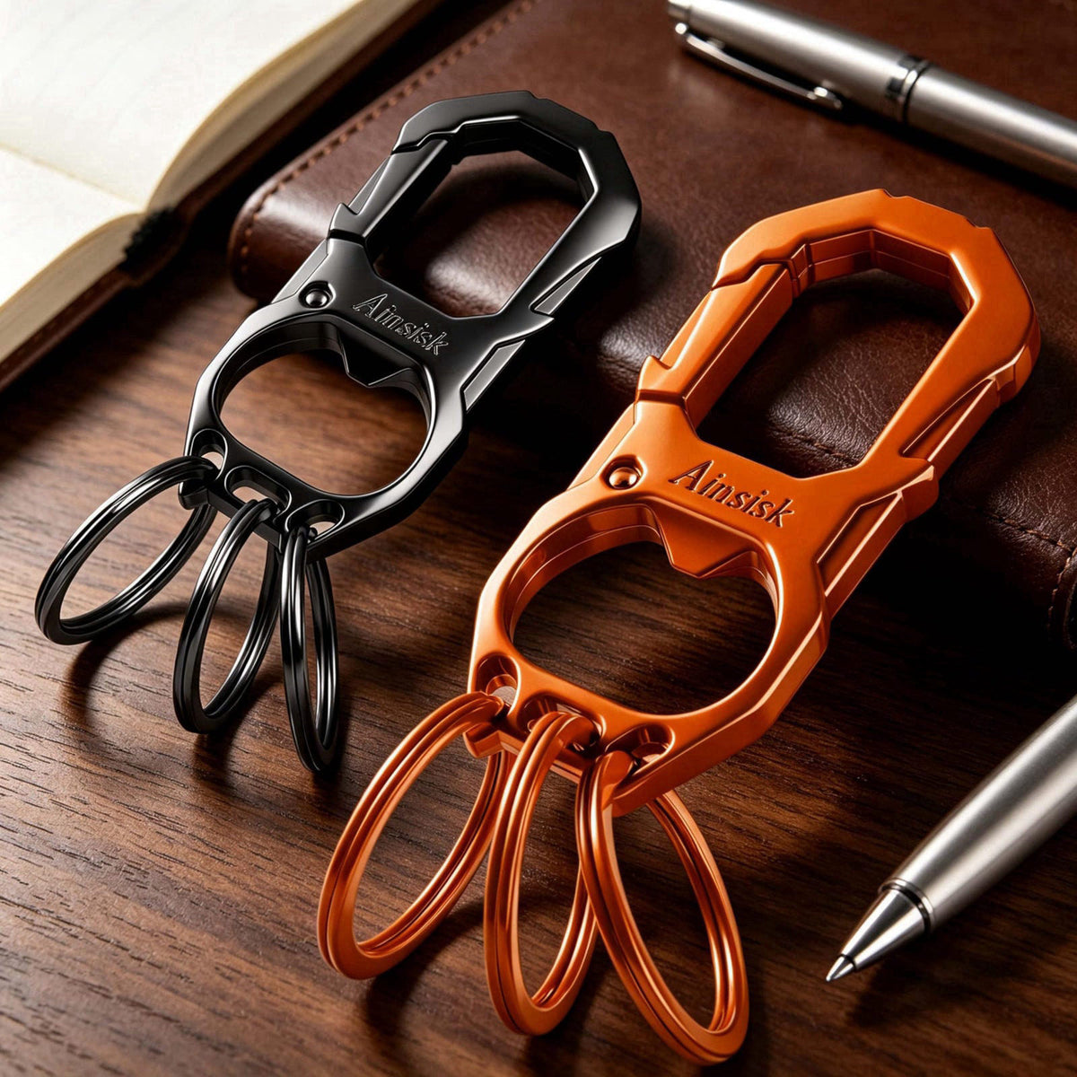 Ainsisk Carabiner Car Key Chains Bottle opener Tactical keychains.Metal Clip Keychain 3 Key Rings Suitable for men and w
