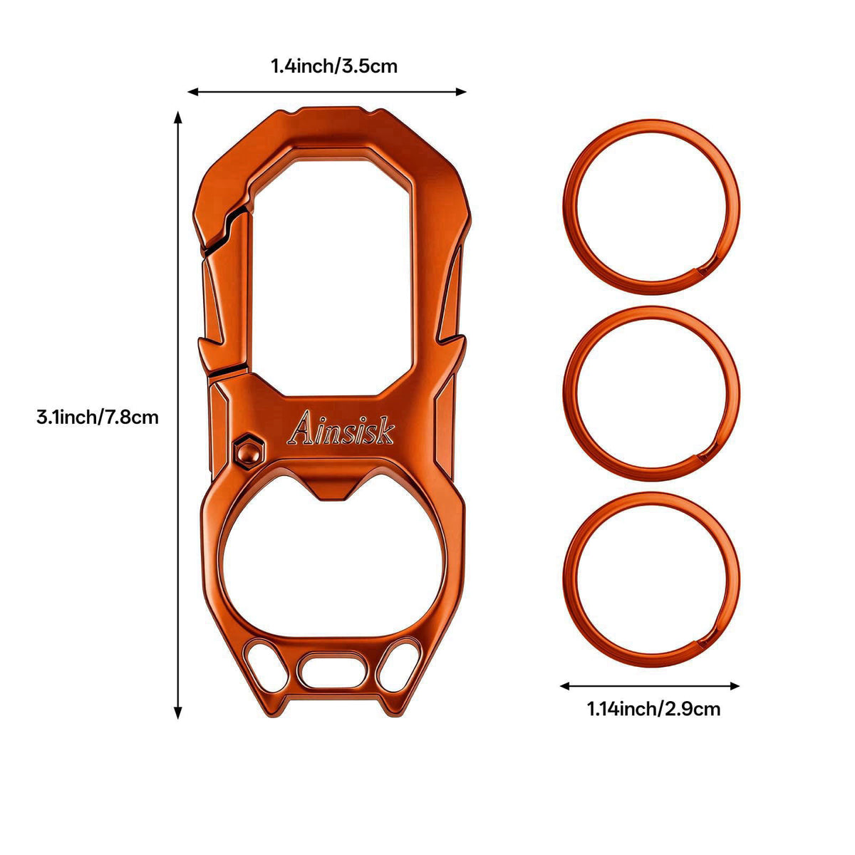 Ainsisk Carabiner Car Key Chains Bottle opener Tactical keychains.Metal Clip Keychain 3 Key Rings Suitable for men and w