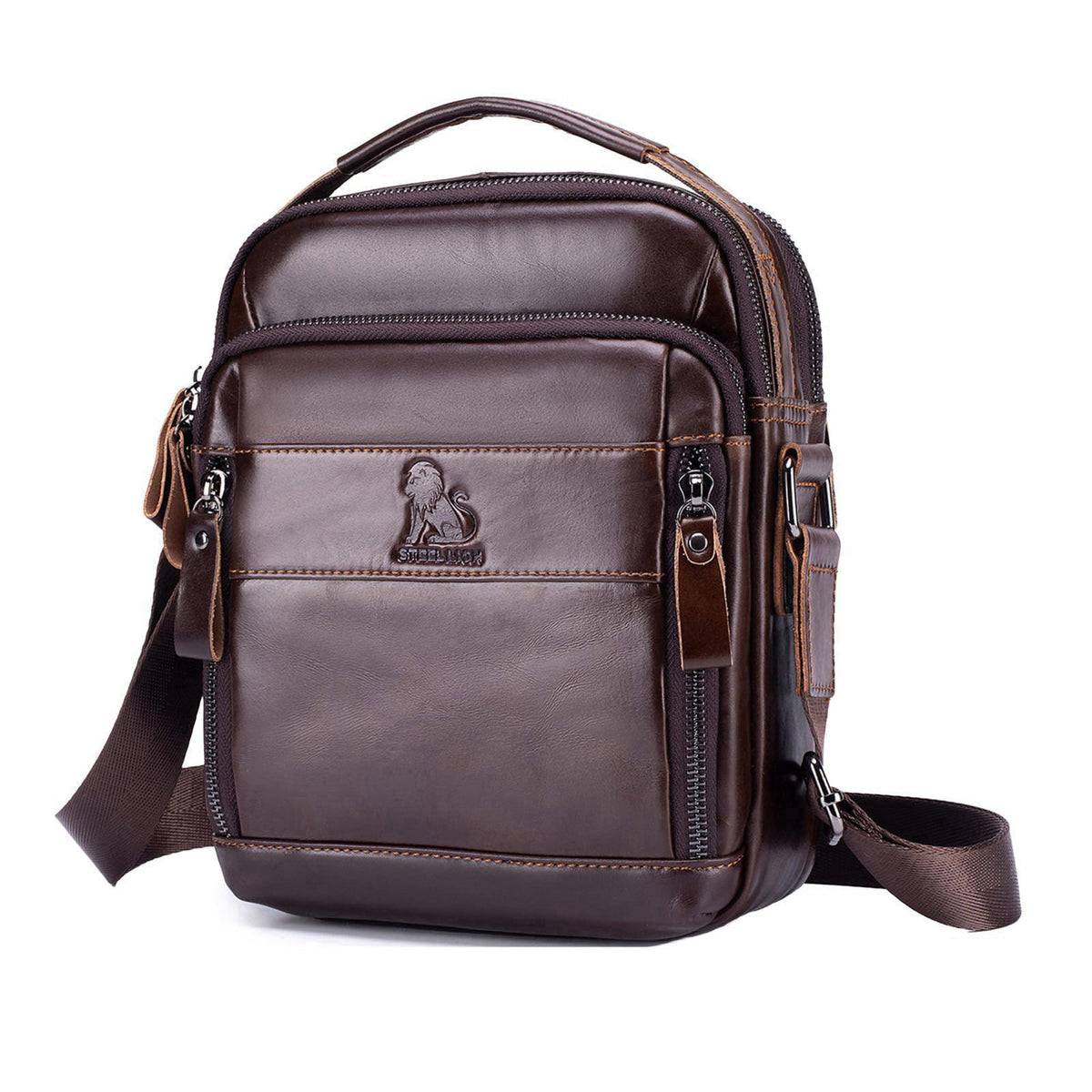 STEELLION Men's Cowhide Leather Crossbody Shoulder Bag, Top Handle – alternate angle