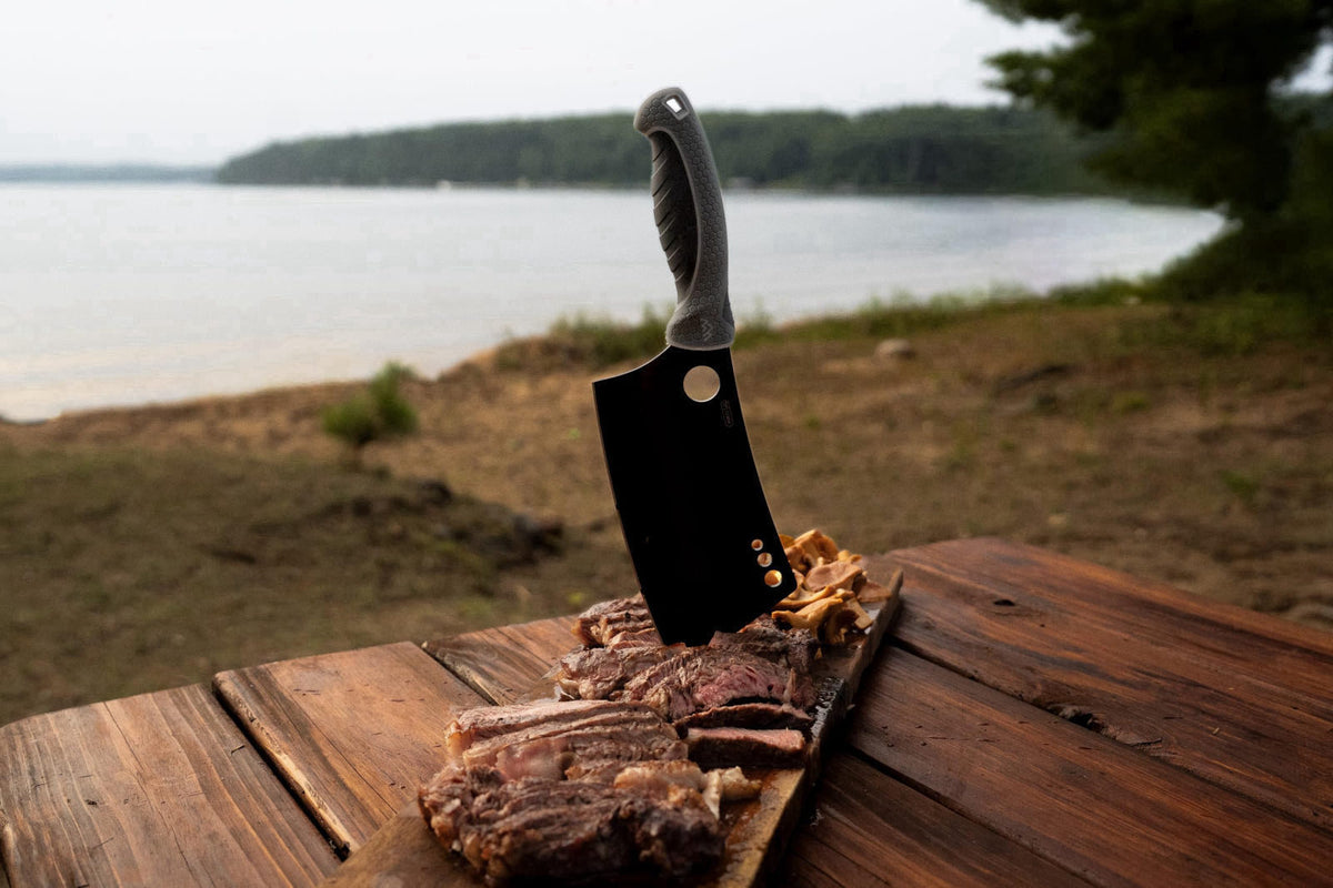 OUTDOOR EDGE ErgoMax Cleaver - Razor Sharp Meat Cleaver and Vegetable Kitchen Knife, Premium Titanium-Coated Steel Blade