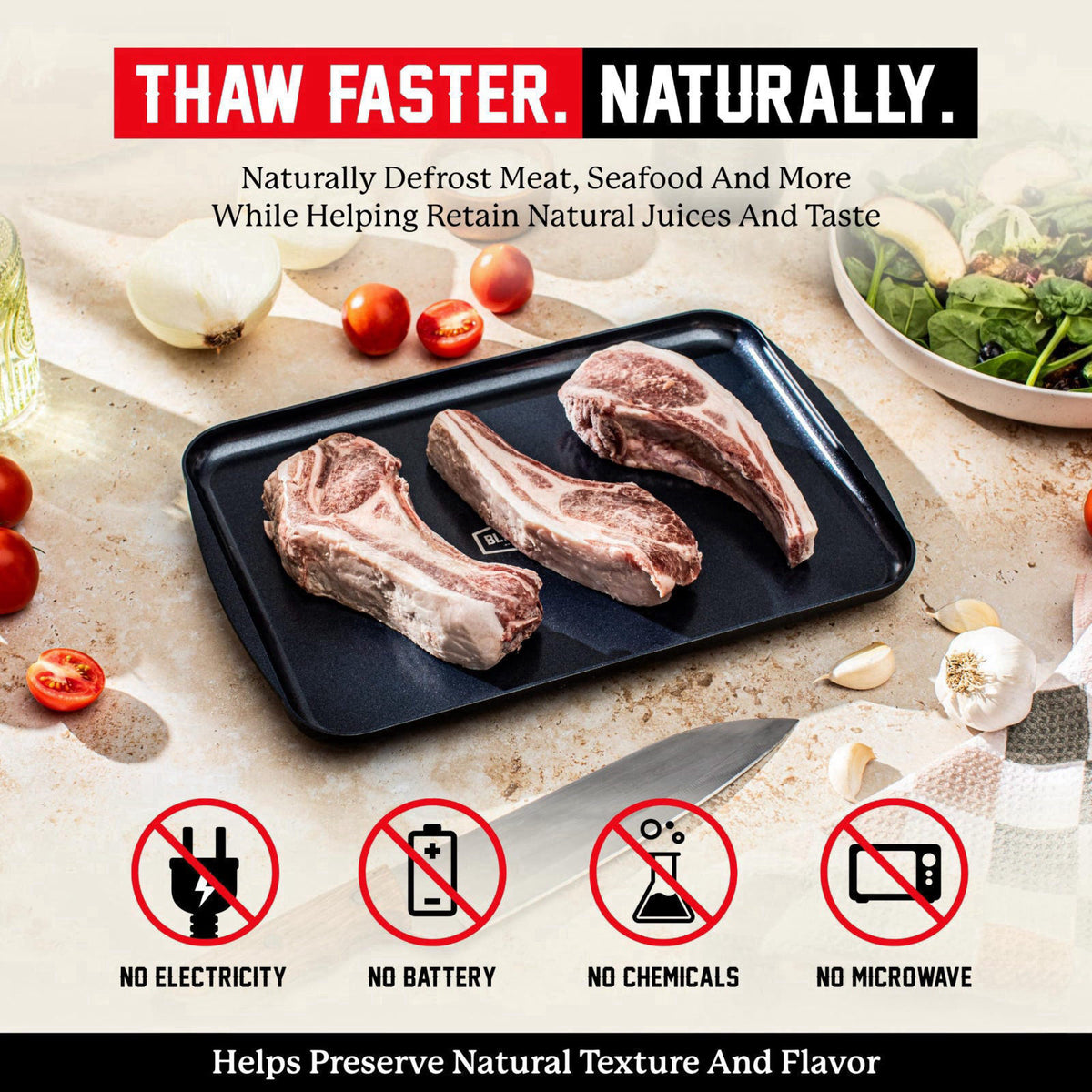 BLAZIN' THAW Defrosting Tray for Frozen Meat | Premium Edition | Aluminium Alloy Plate for Thawing Frozen Food | Natural