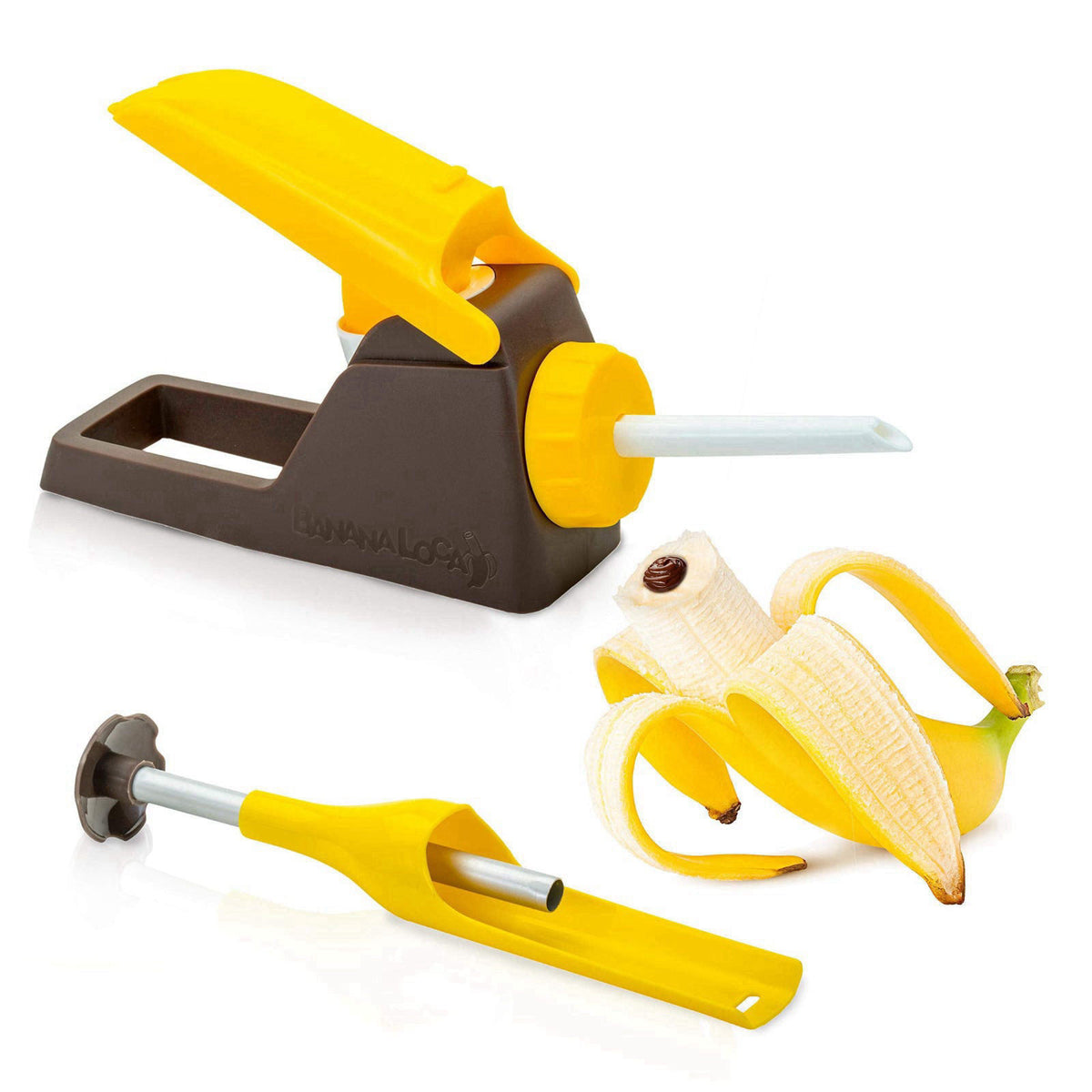 Banana Loca® Kitchen Gadget - Core & Fill A Banana While Still In Its Peel – Yellow, Plastic