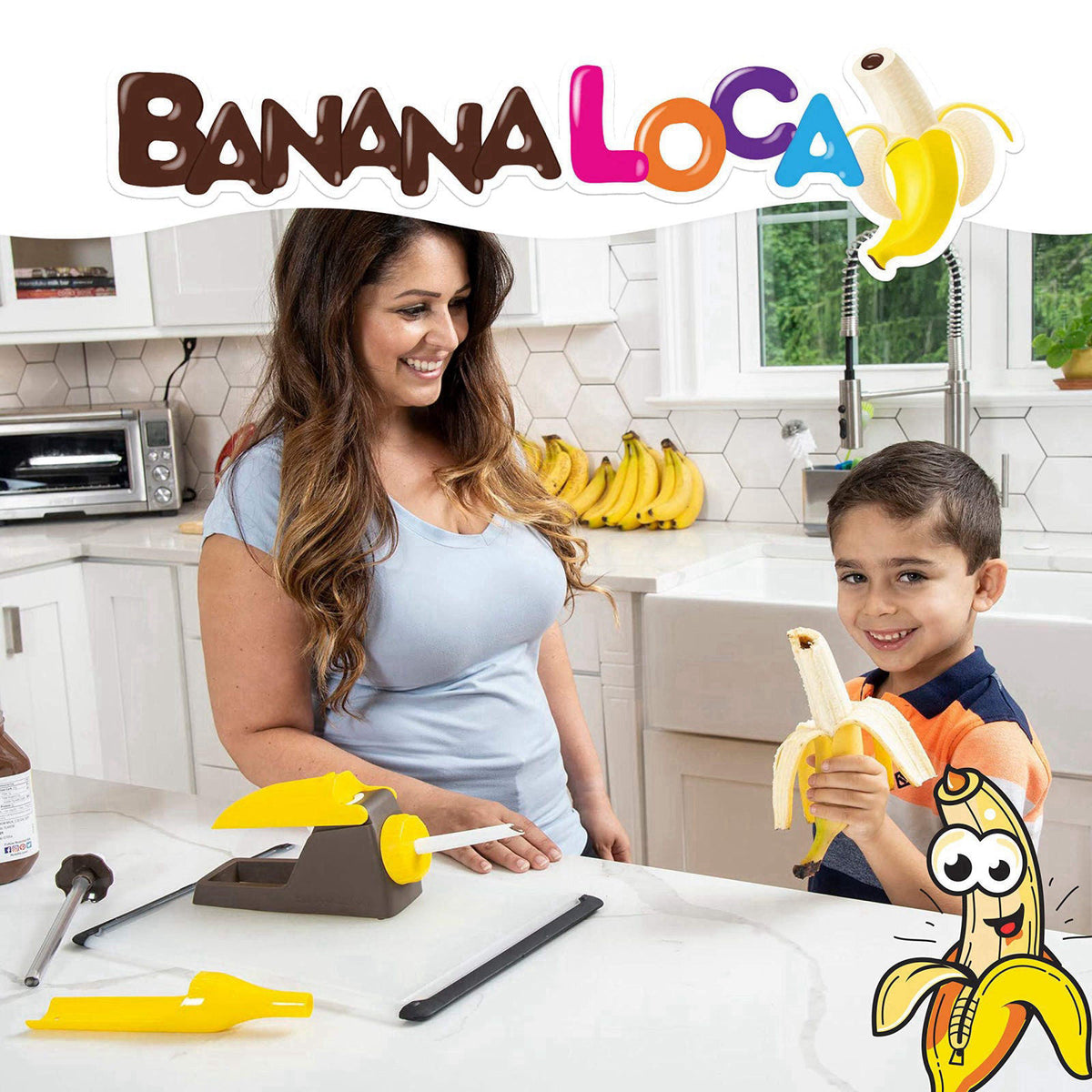 Banana Loca® Kitchen Gadget - Core & Fill A Banana While Still In Its Peel – close-up detail in Yellow