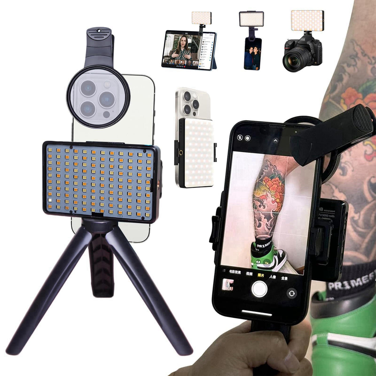 JZsmpmu 120 Led Tattoo Light Kit with 52mm Cpl,Tripod Light,Dual Clips,Tattoo Equipment and Supplies for Tiktok Taking T