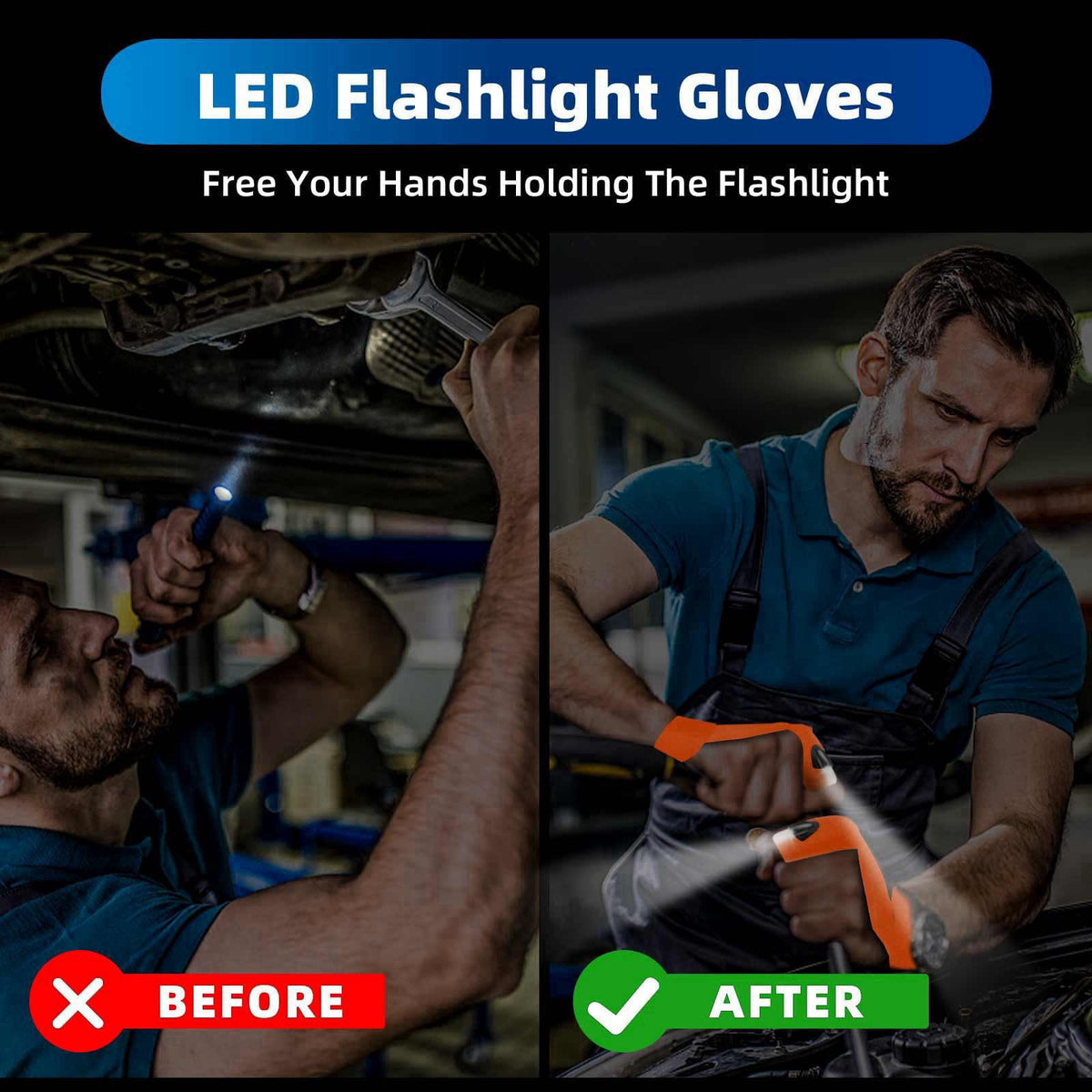 MOIPEJO LED Flashlight Gloves, Stocking Stuffers Gifts for Men Him-Orange – packaging and label