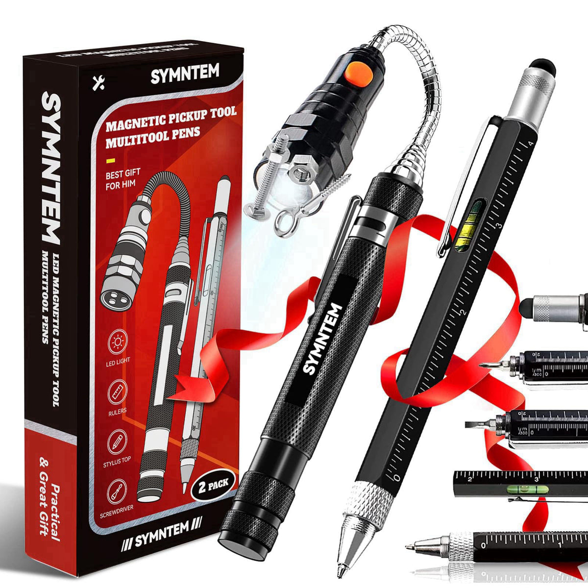 SYMNTEM Telescoping Magnetic Pickup Tool & 6-in-1 Multitool Pen Set, Gifts for Men