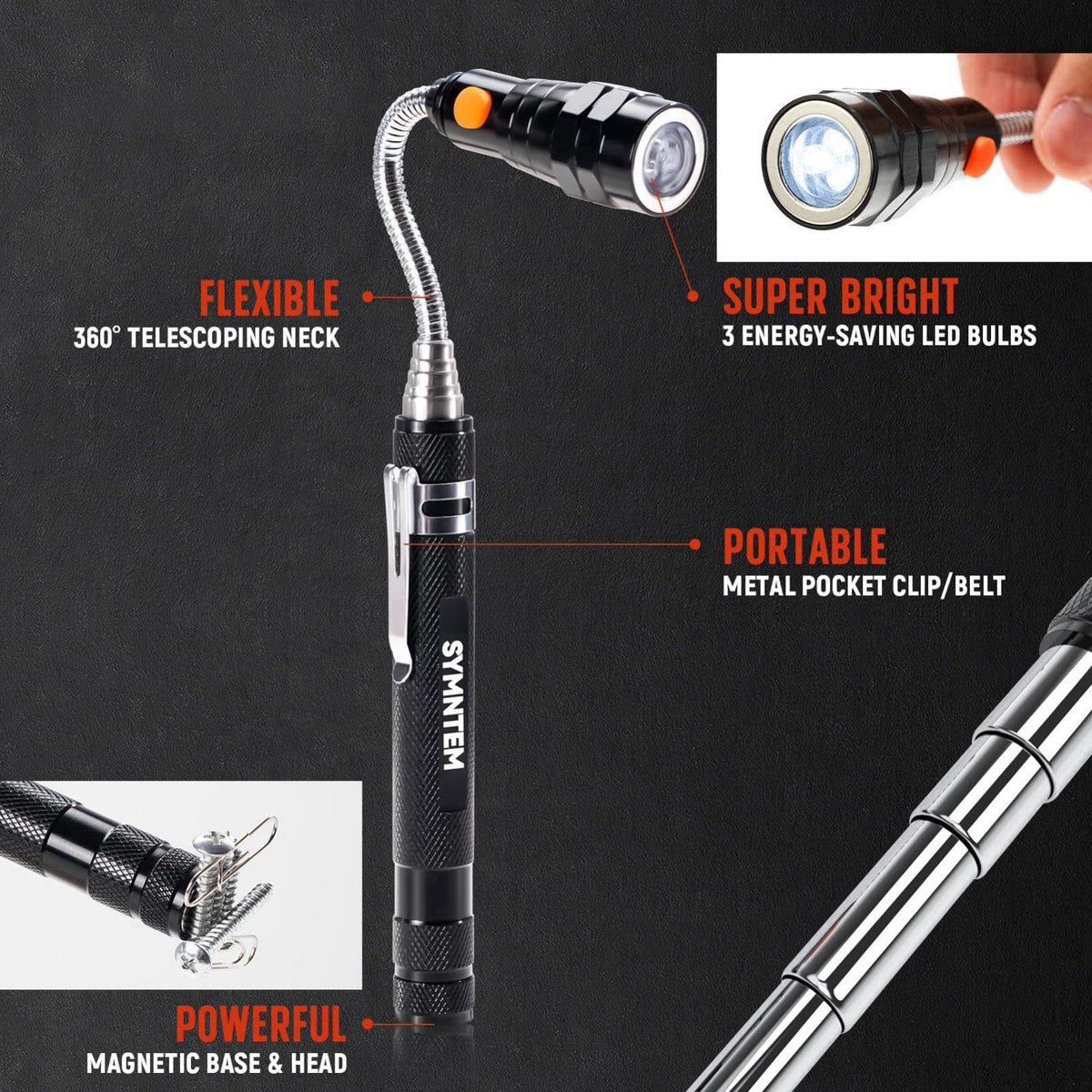 SYMNTEM Telescoping Magnetic Pickup Tool & 6-in-1 Multitool Pen Set, Gifts for Men – packaging and label