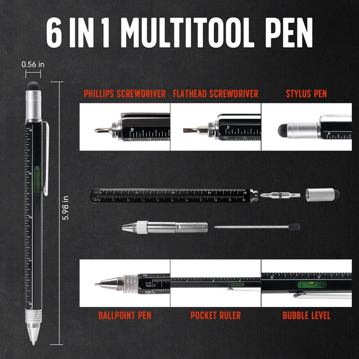 SYMNTEM Telescoping Magnetic Pickup Tool & 6-in-1 Multitool Pen Set, Gifts for Men – full view