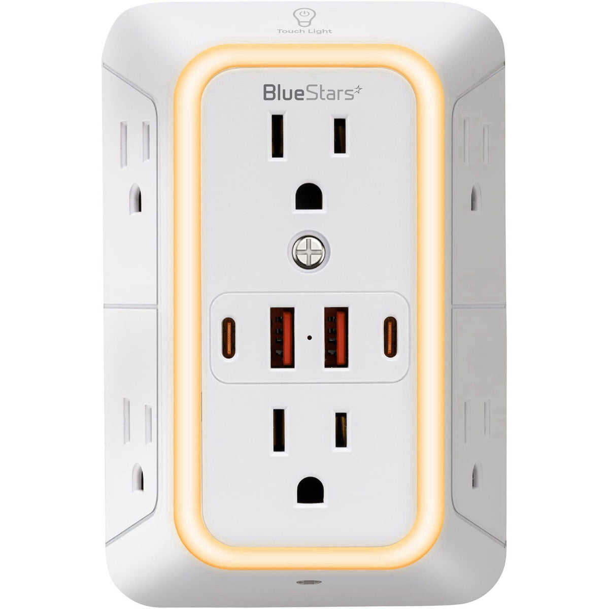 BlueStars Wall Mount Power Strips Wall Charger 6 Outlet Extender 4 USB Ports (5V, 2.4A, 12W) and Night Light 3-Sided Pow