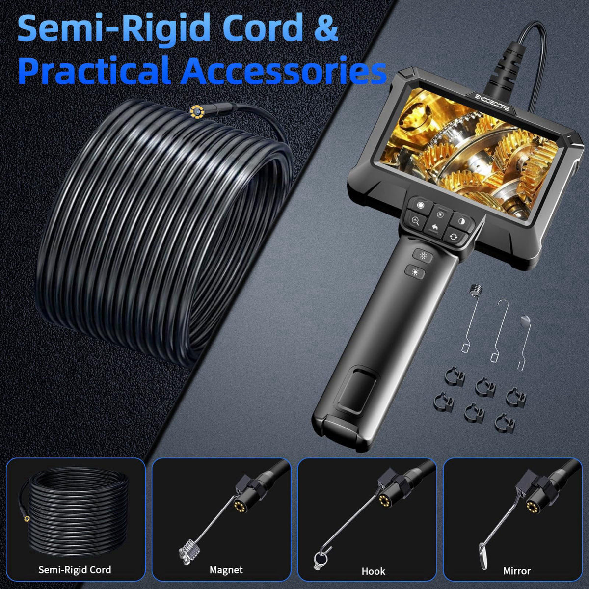 WINWEND Endoscope Camera with Light for Drain,Pipe,Plumbing Mechanic Tools – close-up detail in Black