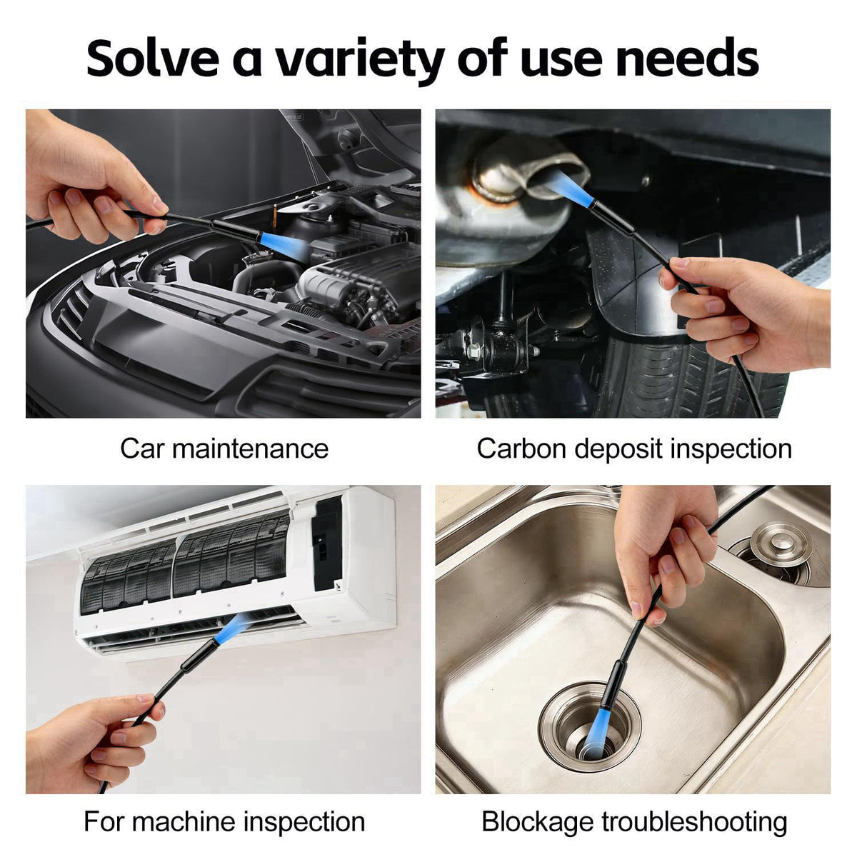 COOVIE Endoscope Camera with Light,Borescope Camera with 4.3" IPS Screen1080P HD with 8 LED Lights,16.4FT Semi-Rigid