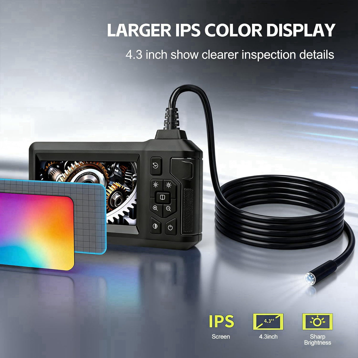 COOVIE Endoscope Camera with Light,Borescope Camera with 4.3" IPS Screen1080P HD with 8 LED Lights,16.4FT Semi-Rigid
