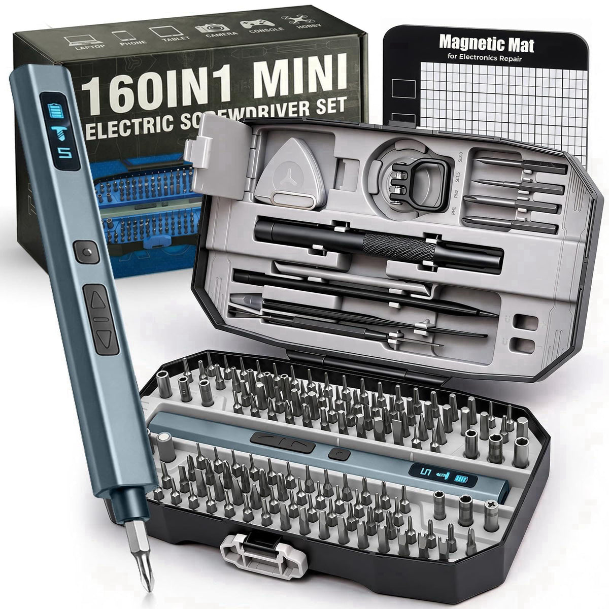 UnaMela 160 in 1 Mini Electric Screwdriver Set: Cordless Precision Power Tool Kit – alternate angle
