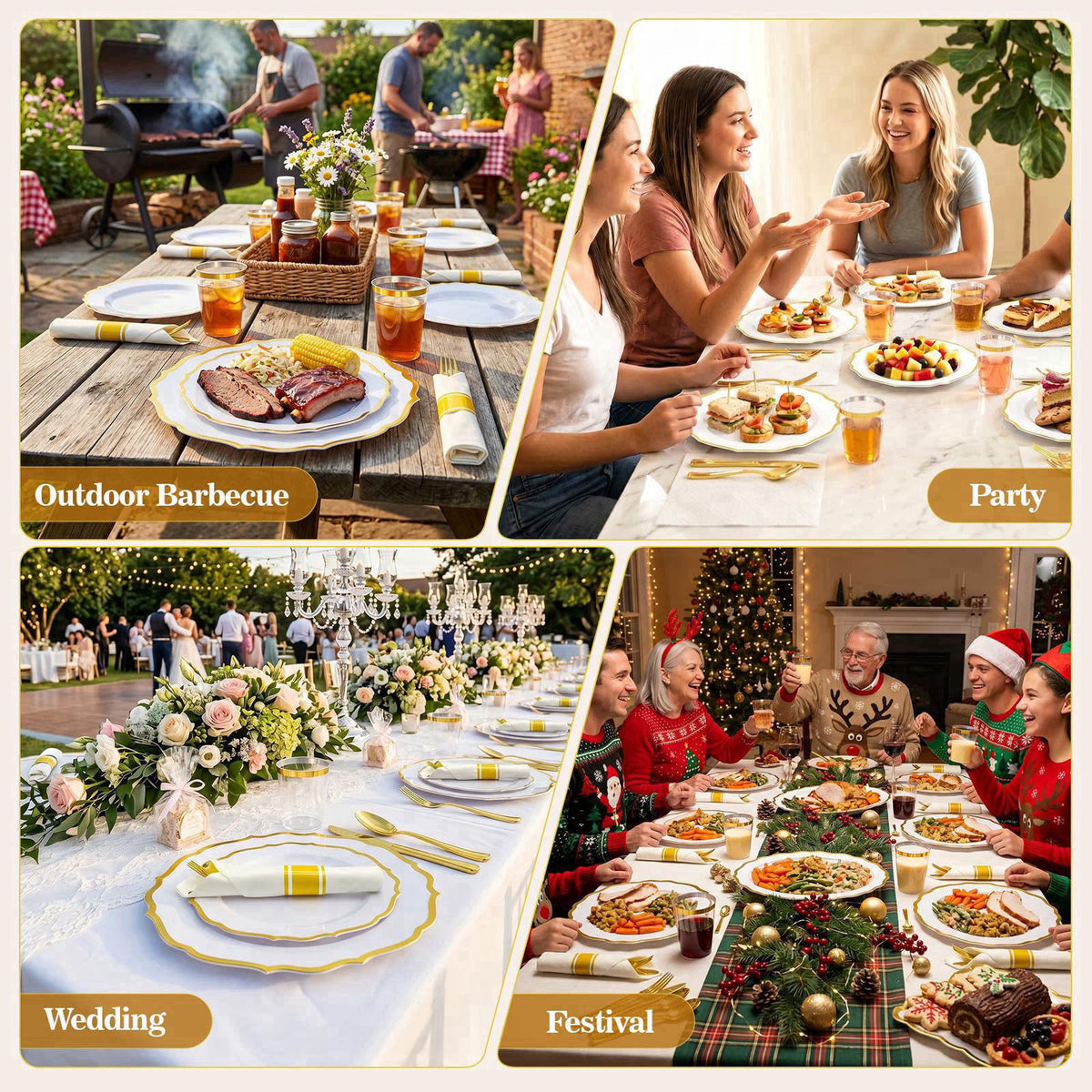 Glowserve 175Pcs Gold Plastic Plates Disposable Party Plates for 25 Guests – packaging and label