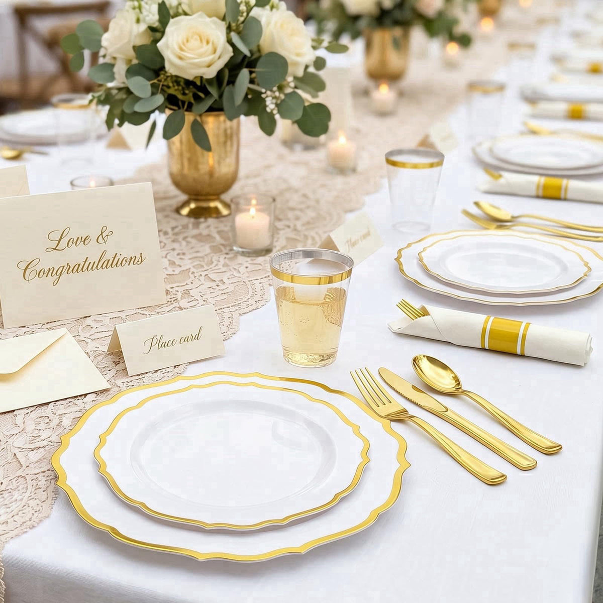 Glowserve 175Pcs Gold Plastic Plates Disposable Party Plates for 25 Guests – full view