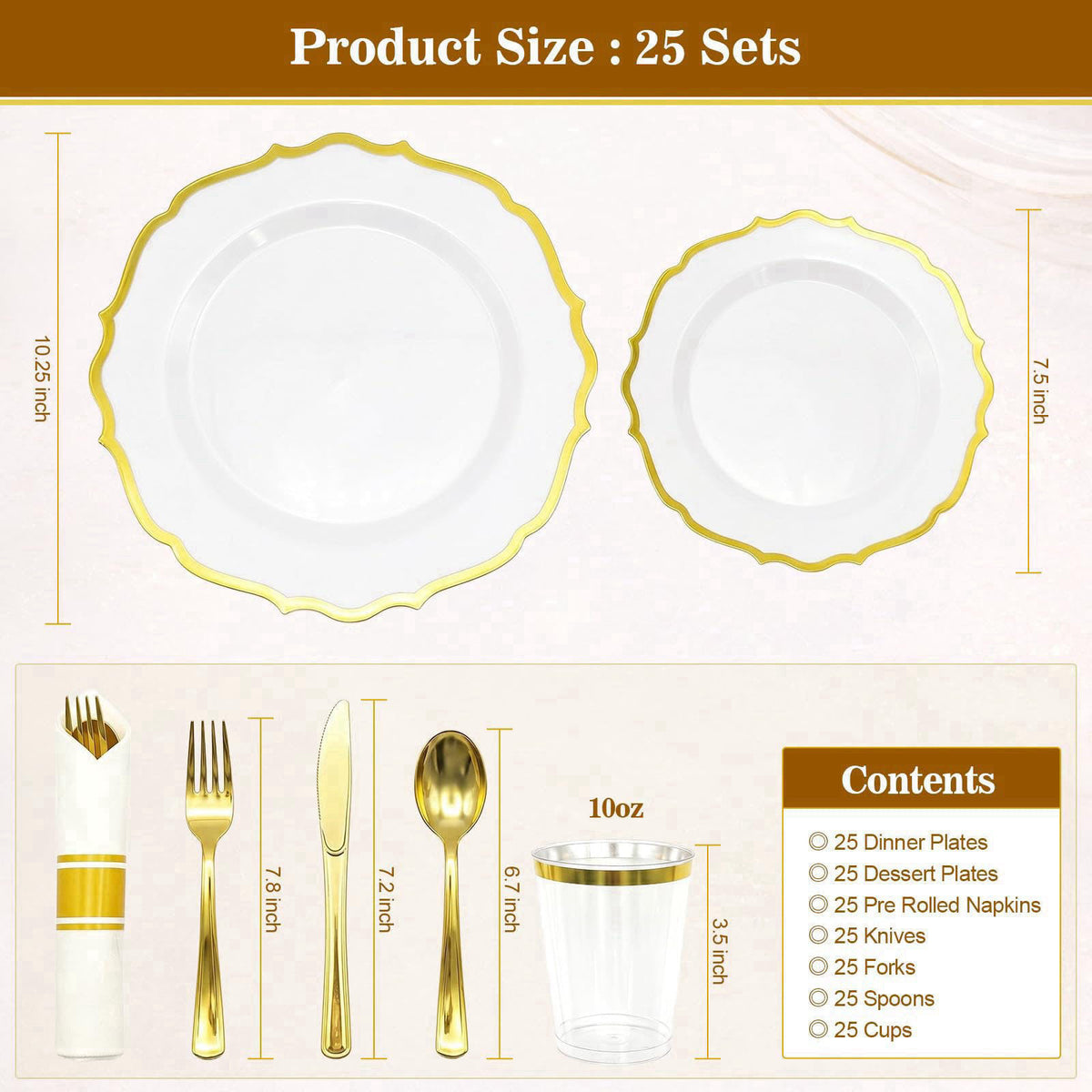 Glowserve 175Pcs Gold Plastic Plates Disposable Party Plates for 25 Guests – alternate angle