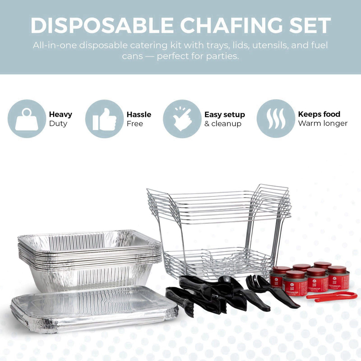 Alpha Living 6 Pack - Disposable Chafing Dish Buffet Set, Half Size Pans, Welded Body Food Warmers for Parties, Fuel Can