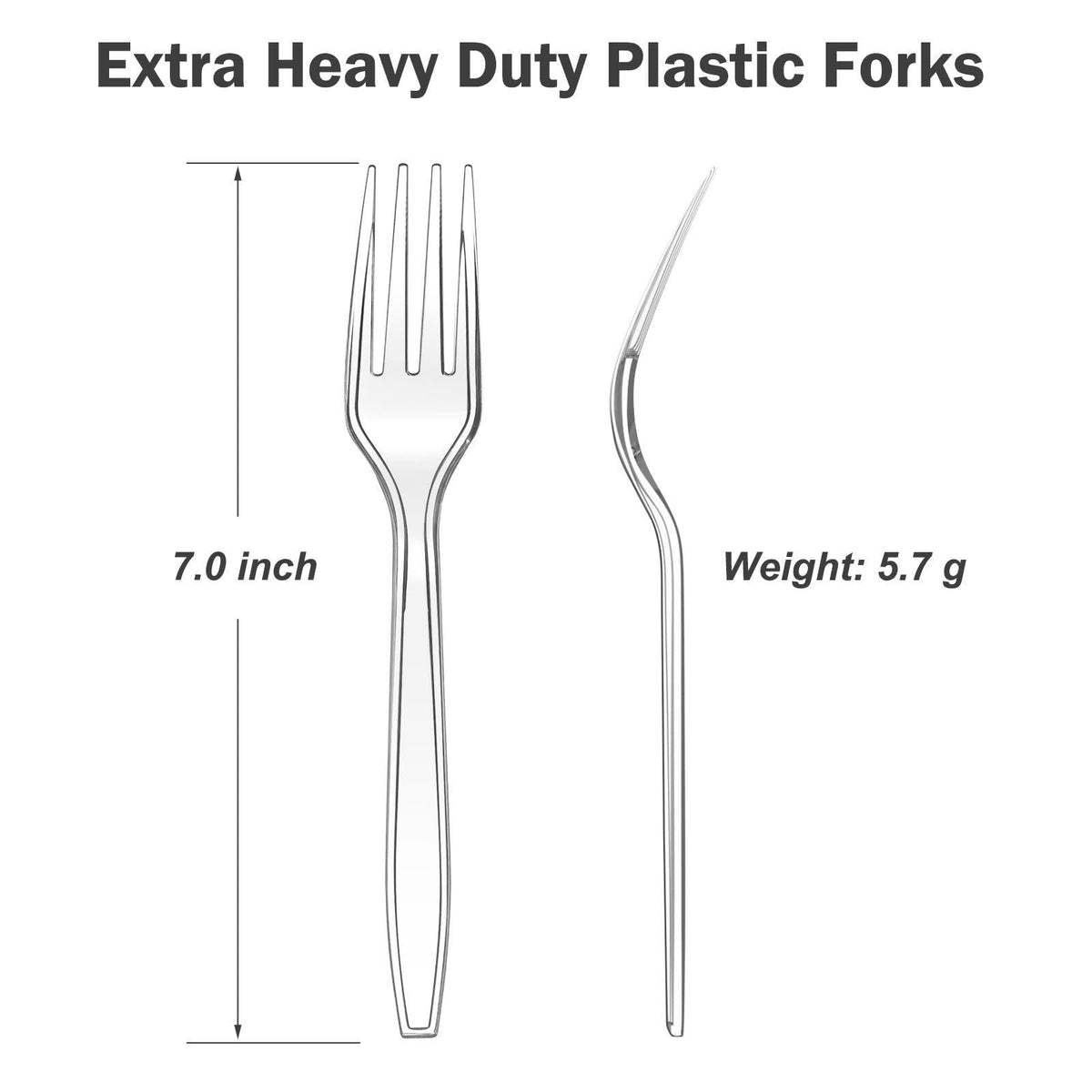 Dealusy 360 Count Extra Heavy Duty Clear Plastic Forks Disposable – close-up detail in Clear Clear Clear Clear Clear