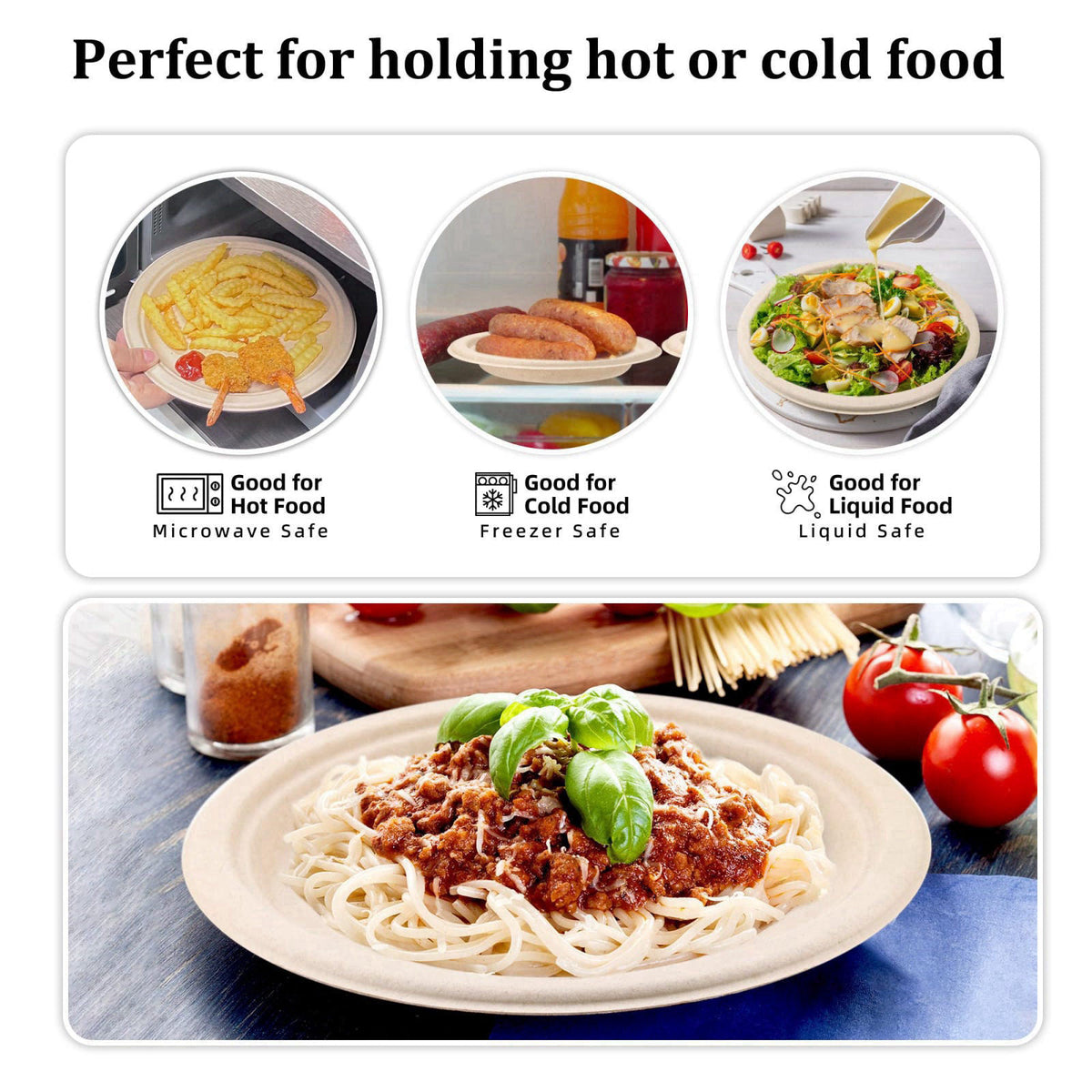 FEHHTO Compostable Paper Plates Set, 250PCS Disposable Heavy-Duty Sugarcane Plate – alternate angle