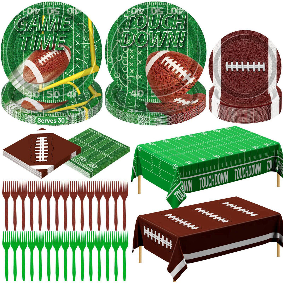 QZYL 122 Pcs Football Plates and Napkins Serves 30 Guests Football Table Cloth – product photo (Plates)