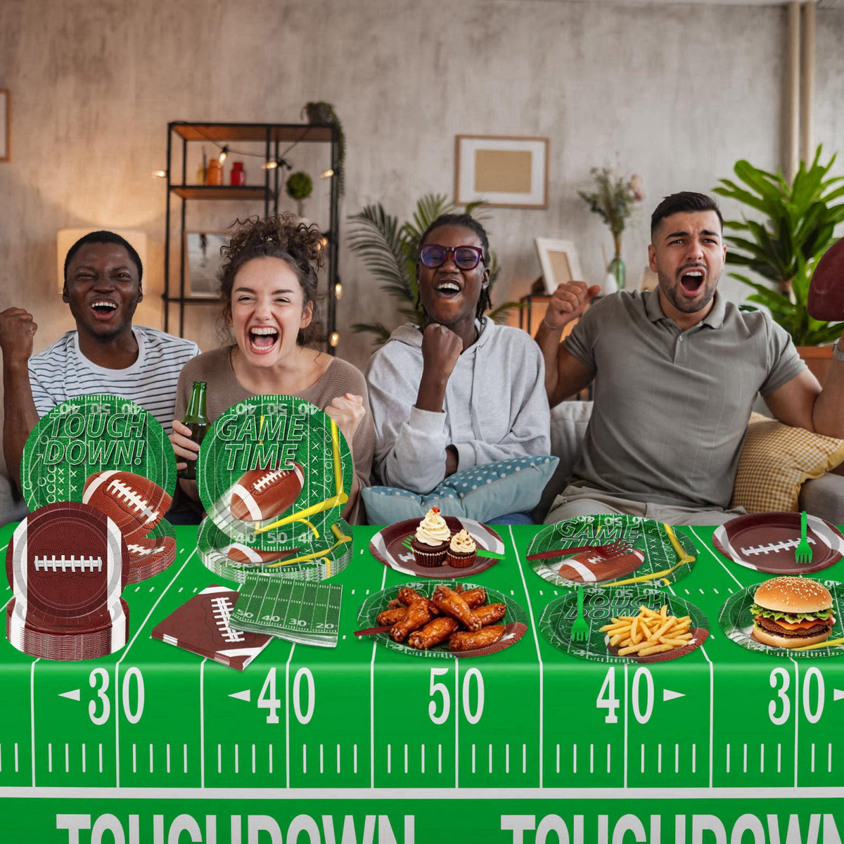QZYL 122 Pcs Football Plates and Napkins Serves 30 Guests Football Table Cloth – alternate angle