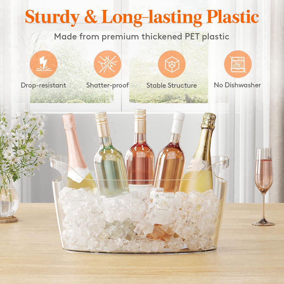 Lifewit 6.5L Plastic Ice Bucket for Parties with Handle & Scoop, 2 Pcs – full view