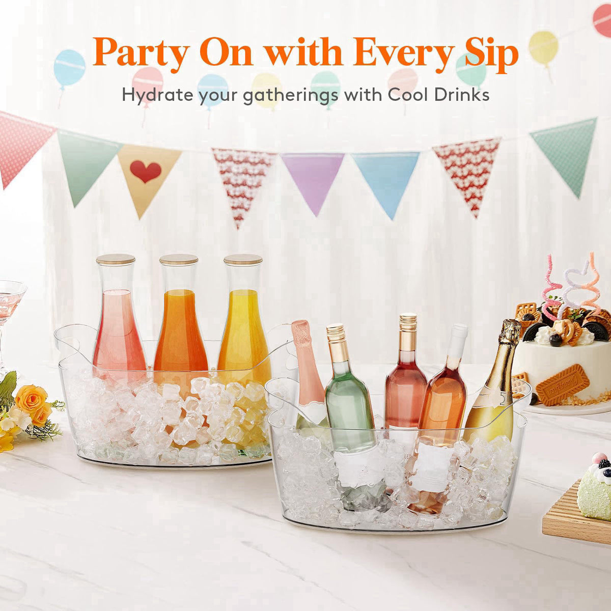 Lifewit 6.5L Plastic Ice Bucket for Parties with Handle & Scoop, 2 Pcs – alternate angle