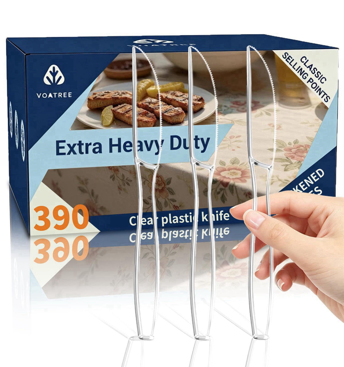 Voatree 390 Count Extra Heavy Duty Clear Plastic Knives Disposable