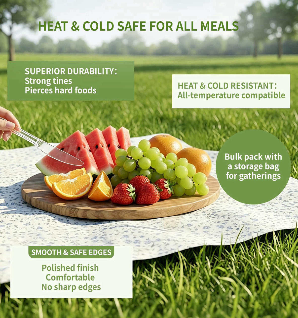 Voatree 390 Count Extra Heavy Duty Clear Plastic Knives Disposable – back view and specifications