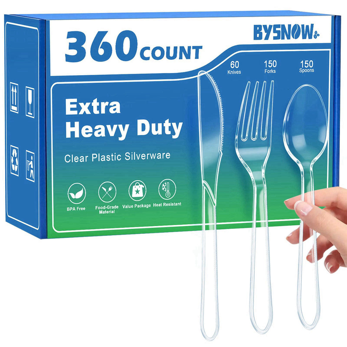 BYSNOW 360 Count Extra Heavy Duty Plastic Silverware Disposable Cutlery Set – product photo (Cutlery Sets)