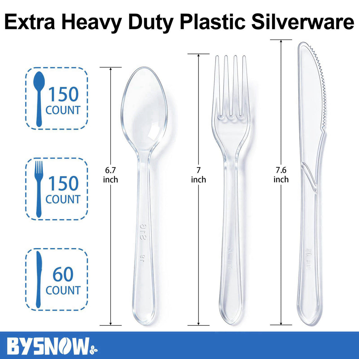 BYSNOW 360 Count Extra Heavy Duty Plastic Silverware Disposable Cutlery Set – close-up detail