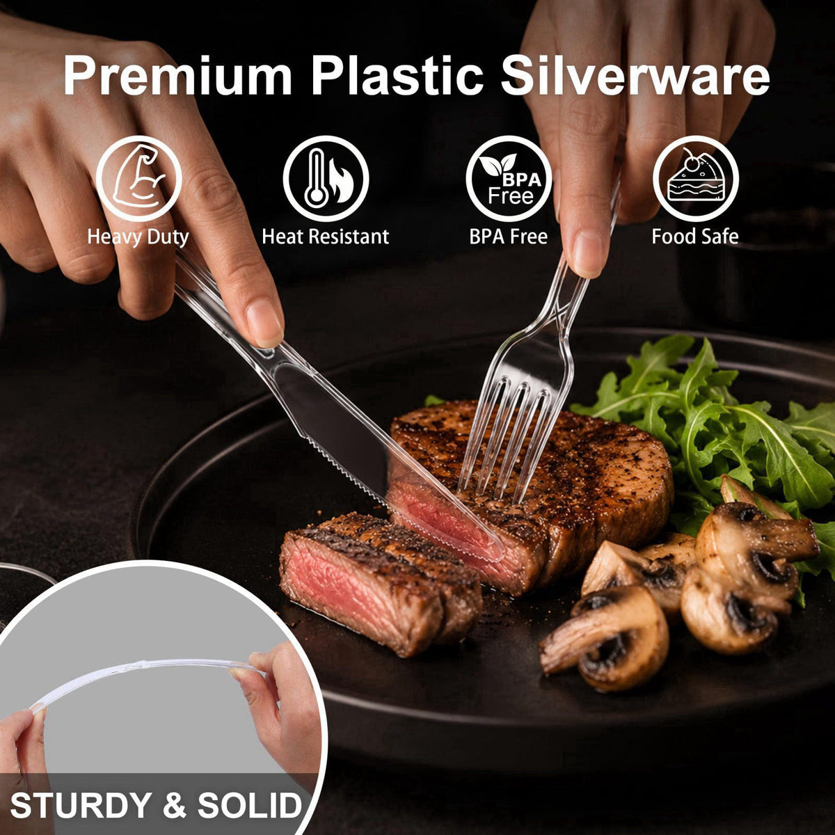 BYSNOW 360 Count Extra Heavy Duty Plastic Silverware Disposable Cutlery Set – packaging and label