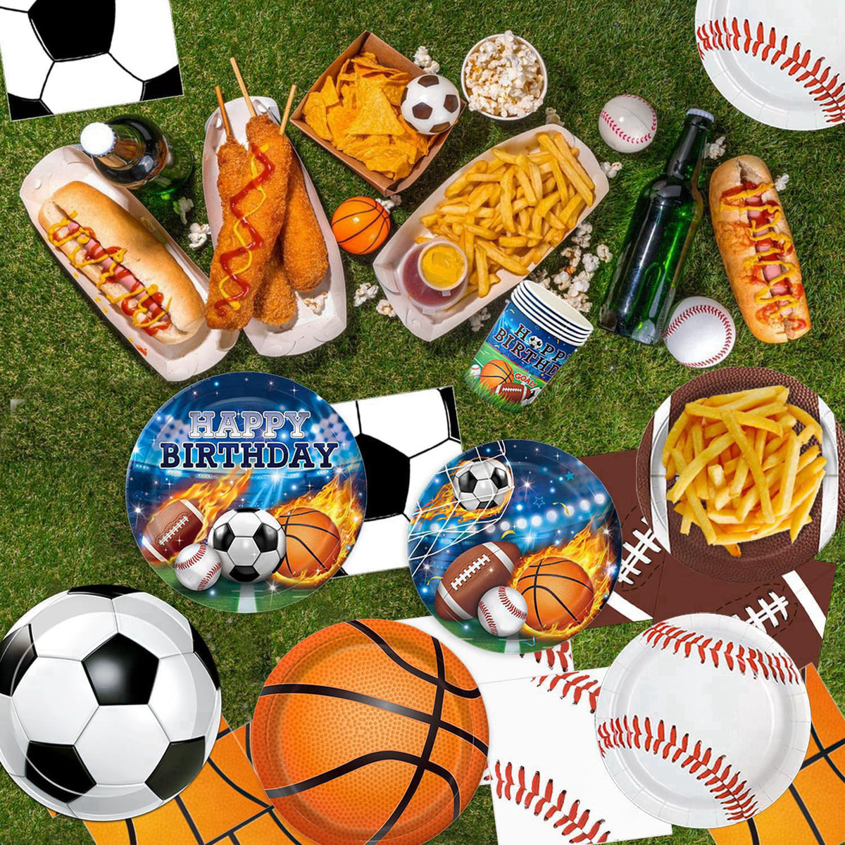 LINHAXM 191 PCS Sports Birthday Party Decorations Includes Plates, Napkins, Cups, Knives, Forks, Banner, Cake & Cupcake 