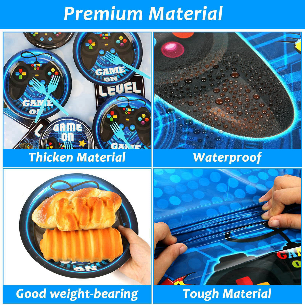 gisgfim Video Game Party Supplies Tableware Set for 24 Guests Gaming Party Birthday Plates Blue Gamer Party Decorations 