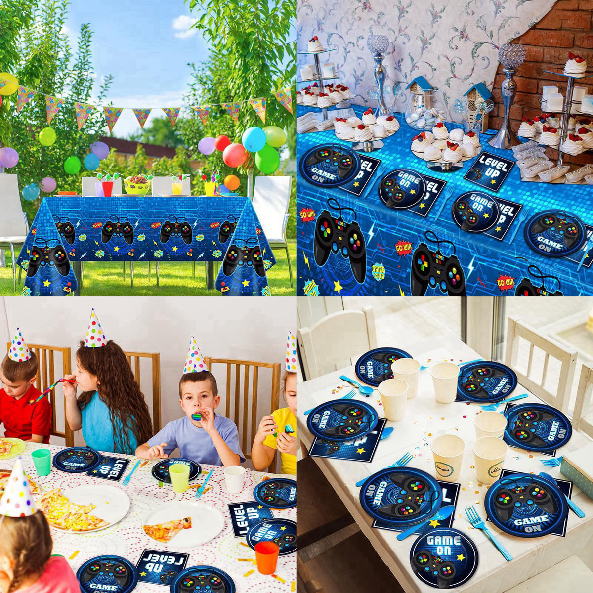 gisgfim Video Game Party Supplies Tableware Set for 24 Guests Gaming Party Birthday Plates Blue Gamer Party Decorations 