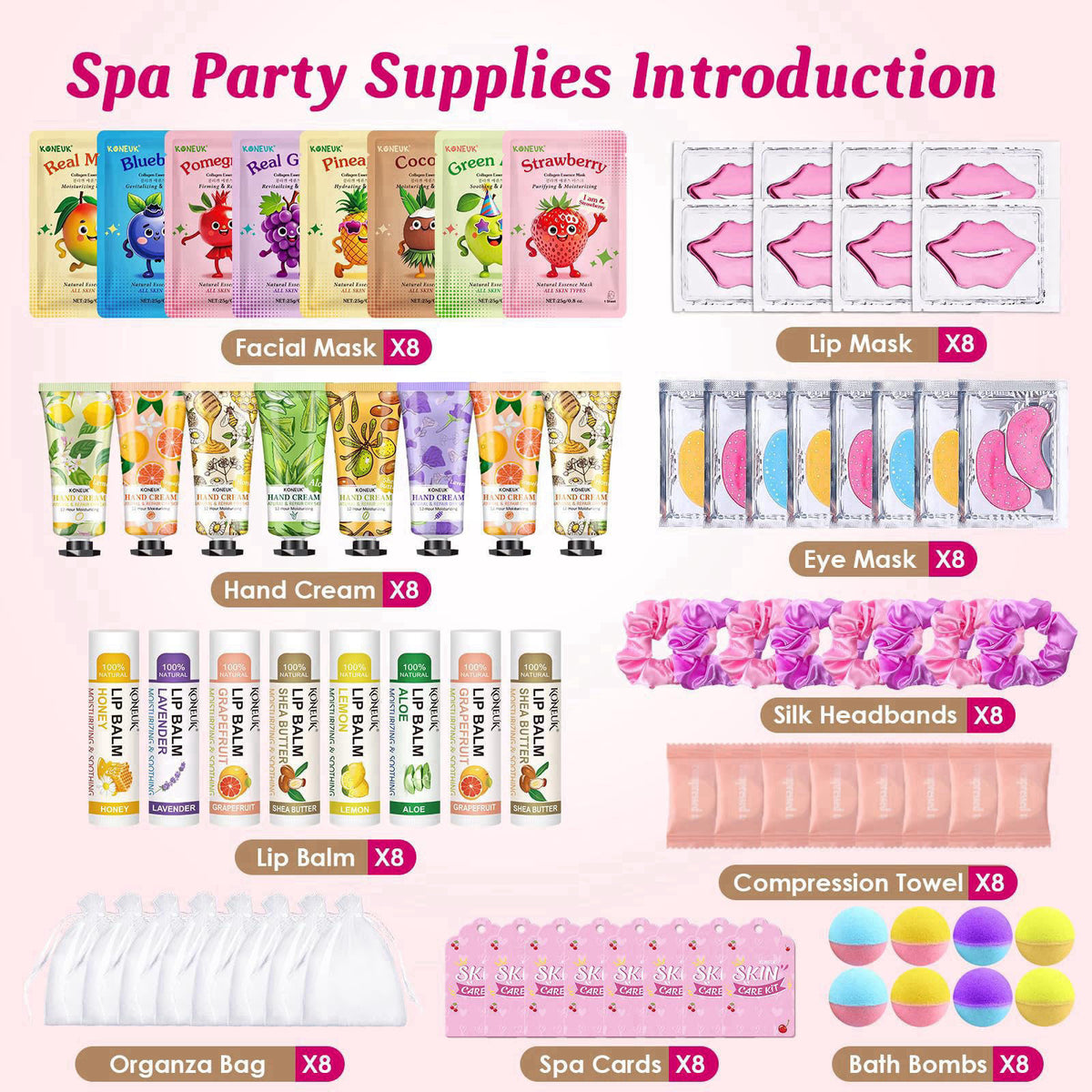 KONEUK 80PCS Spa Party Supplies for Girls, Sleepover & Spa Birthday Party Supplies – close-up detail